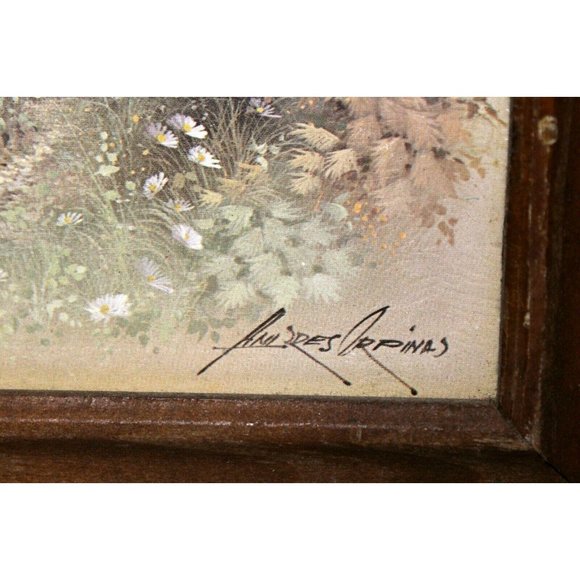 2 VTG Framed Signed Andres Orpinas Canvas Like Prints English Tudor Countryside - Picture 5 of 12